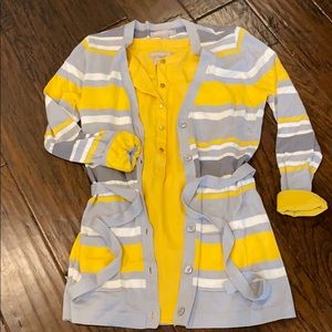 Banana Republic Cardigan and Silk Shirt